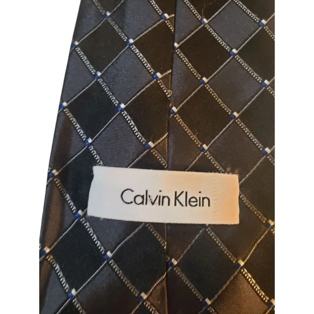 Calvin Klein Mens Tie Necktie‎ Designer Luxury Black Gray Geometric Businesscore